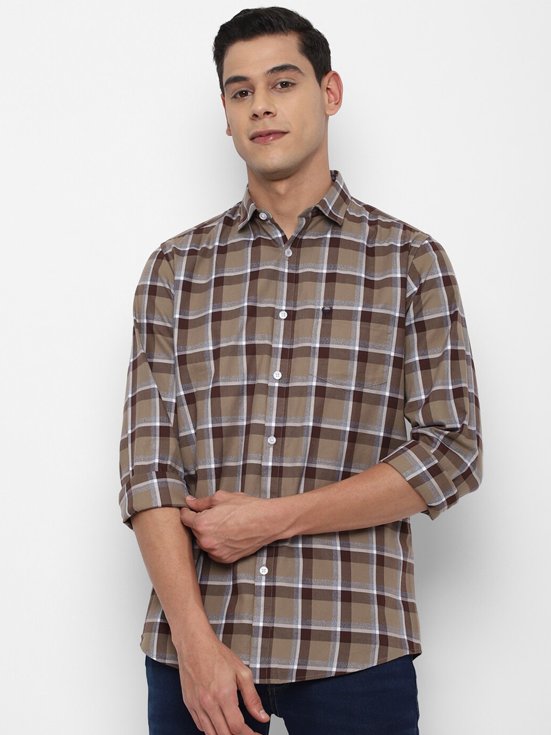 

Allen Solly Men Brown Slim Fit Checked Casual Shirt