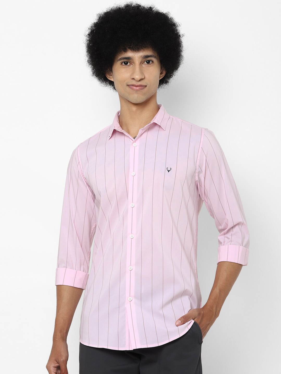 

Allen Solly Men Pink Slim Fit Striped Casual Shirt