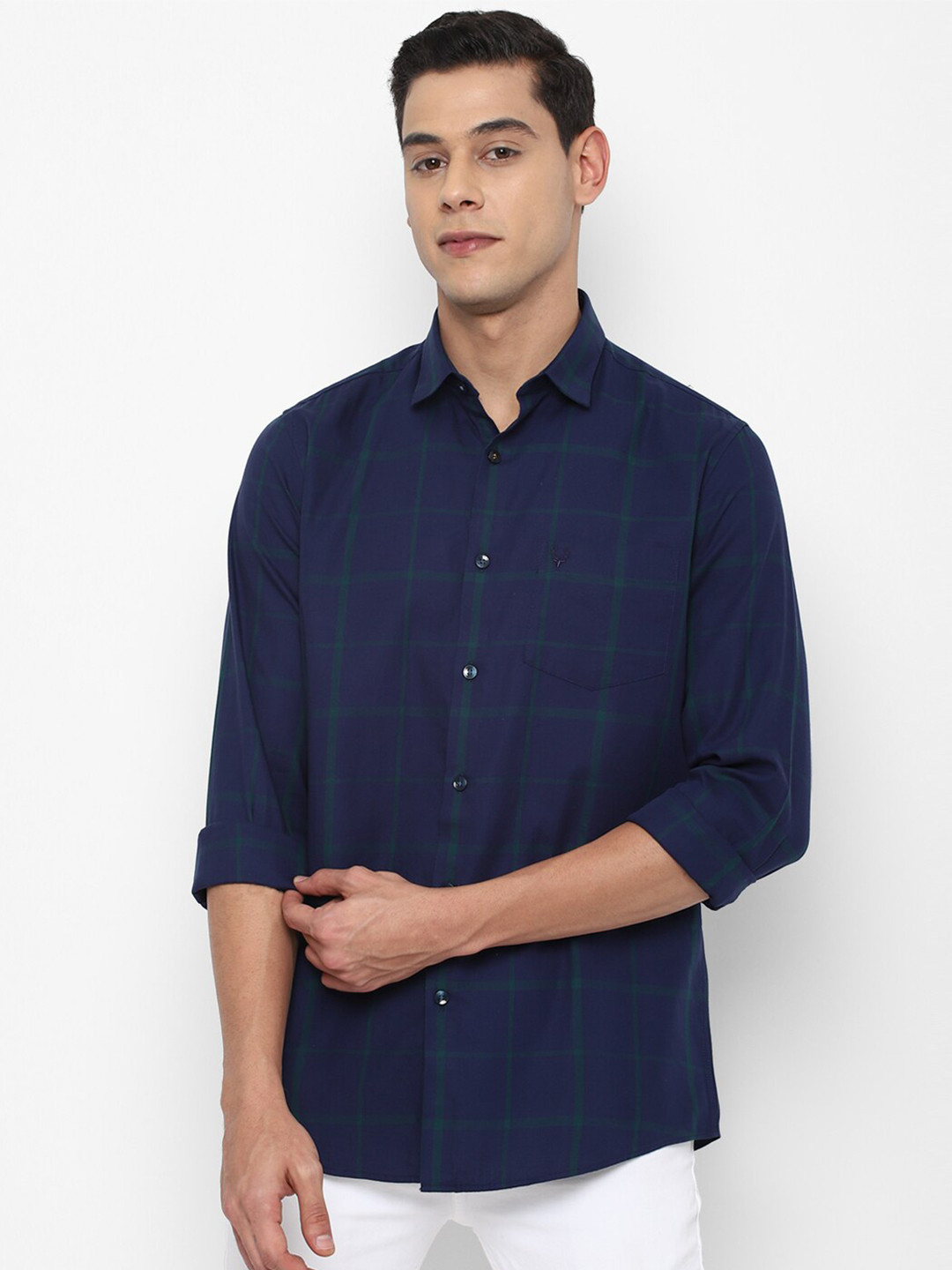 

Allen Solly Men Navy Blue Slim Fit Checked Cotton Casual Shirt