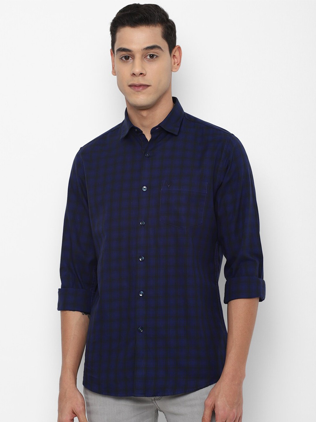 

Allen Solly Men Blue Slim Fit Tartan Checks Checked Pure Cotton Casual Shirt