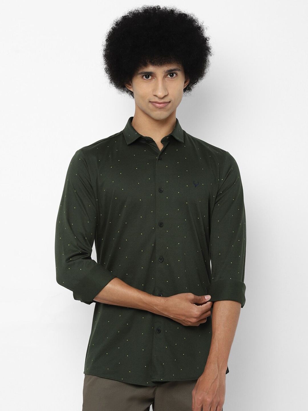 

Allen Solly Men Olive Green Slim Fit Printed Cotton Casual Shirt