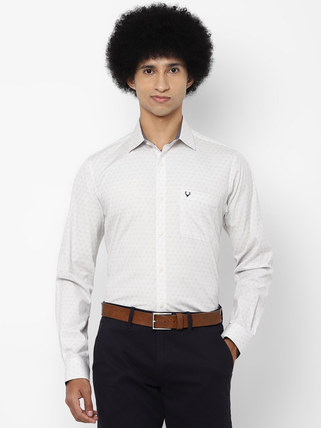 

Allen Solly Men White Slim Fit Printed Cotton Casual Shirt
