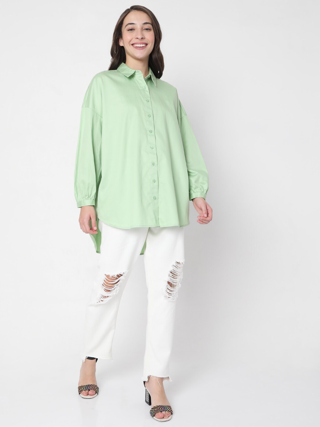 

Vero Moda Women Green Cotton Casual Shirt