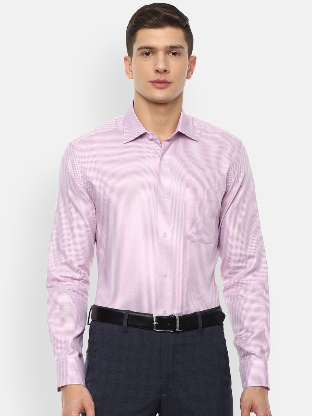 

Louis Philippe Men Purple & White Printed Pure Cotton Formal Shirt