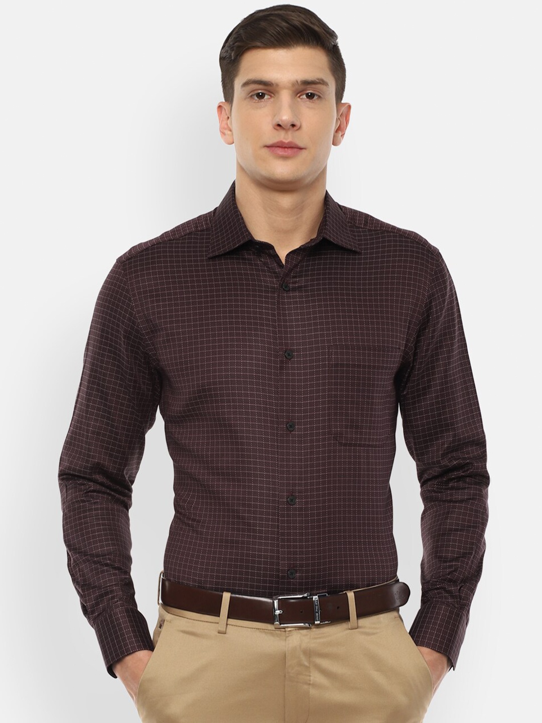 

Louis Philippe Men Brown Regular Fit Checked Cotton Casual Shirt