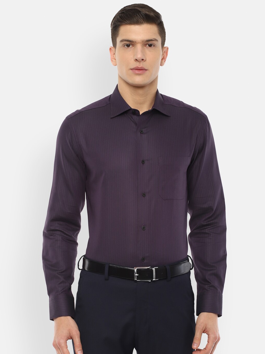 

Louis Philippe Men Purple Regular Fit Striped Cotton Formal Shirt