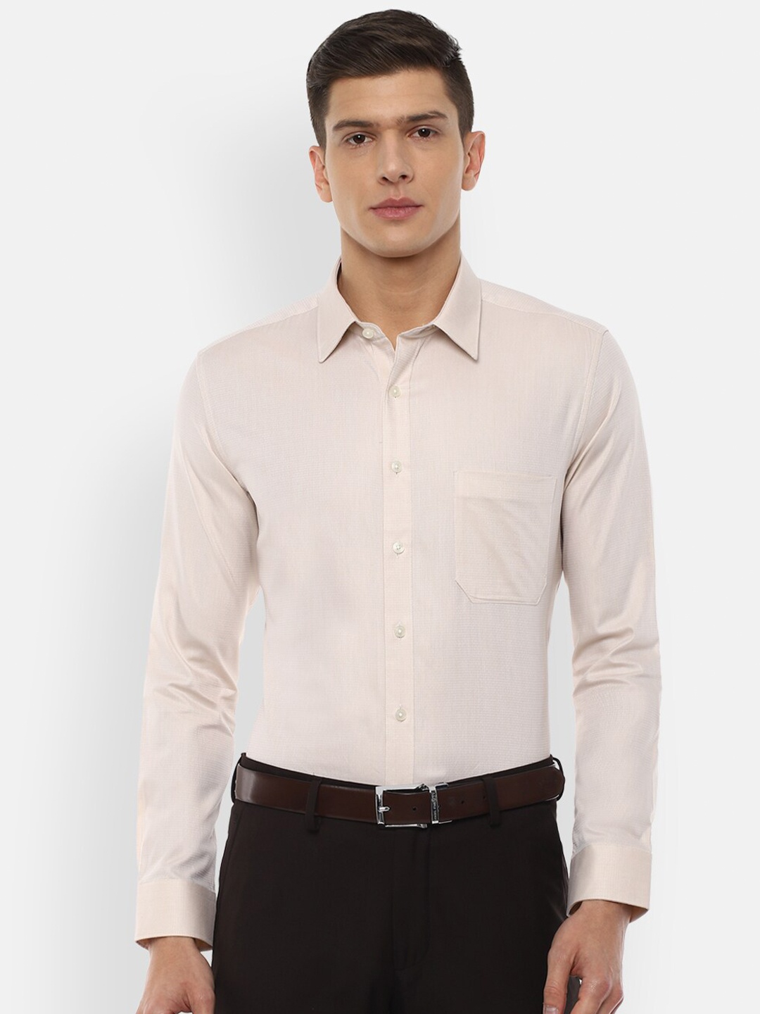 

Louis Philippe Men Beige Slim Fit Cotton Formal Shirt