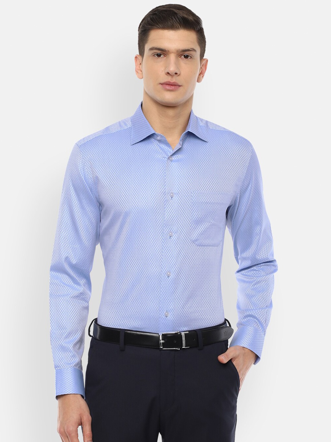 

Louis Philippe Men Blue Cotton Formal Shirt