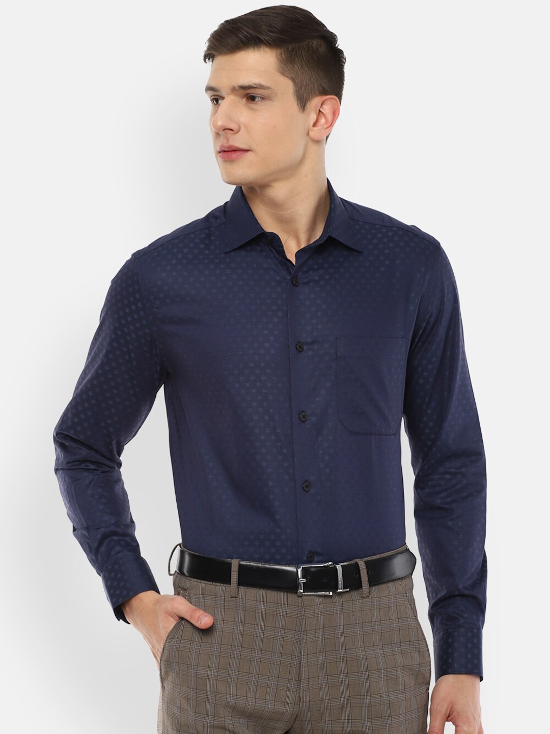 

Louis Philippe Men Navy Blue Pure Cotton Casual Shirt