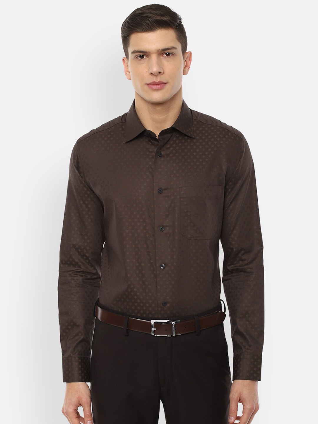 

Louis Philippe Men Brown Self Design Pure Cotton Formal Shirt