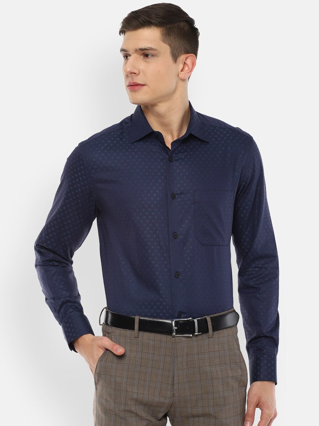 

Louis Philippe Men Navy Blue Pure Cotton Casual Shirt