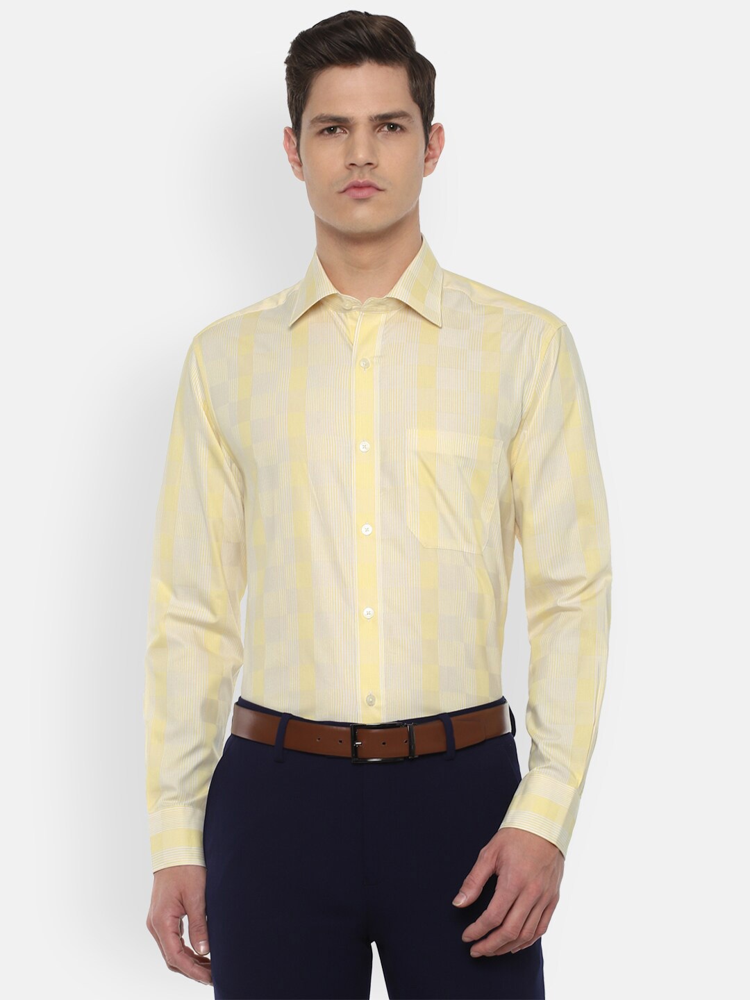 

Louis Philippe Men Yellow Checked Formal Shirt
