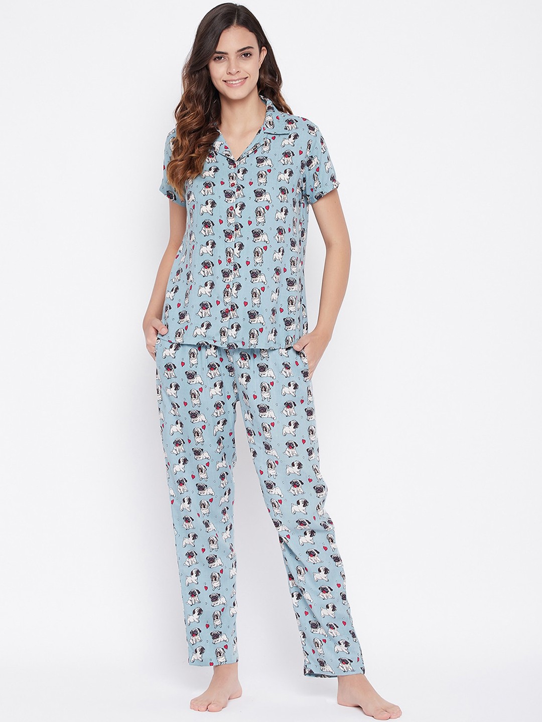 

Clovia Women Blue Printed Night suit