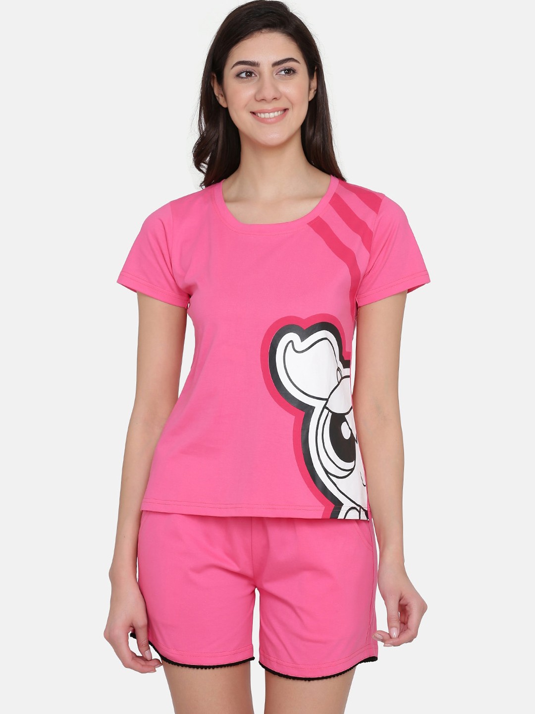 

Clovia Women Pink & White Printed Night suit