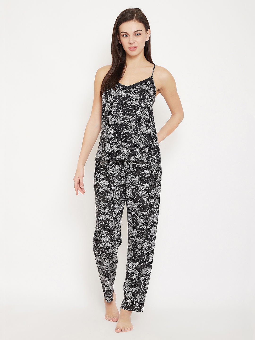 

Clovia Floral Printed Night suits, Black