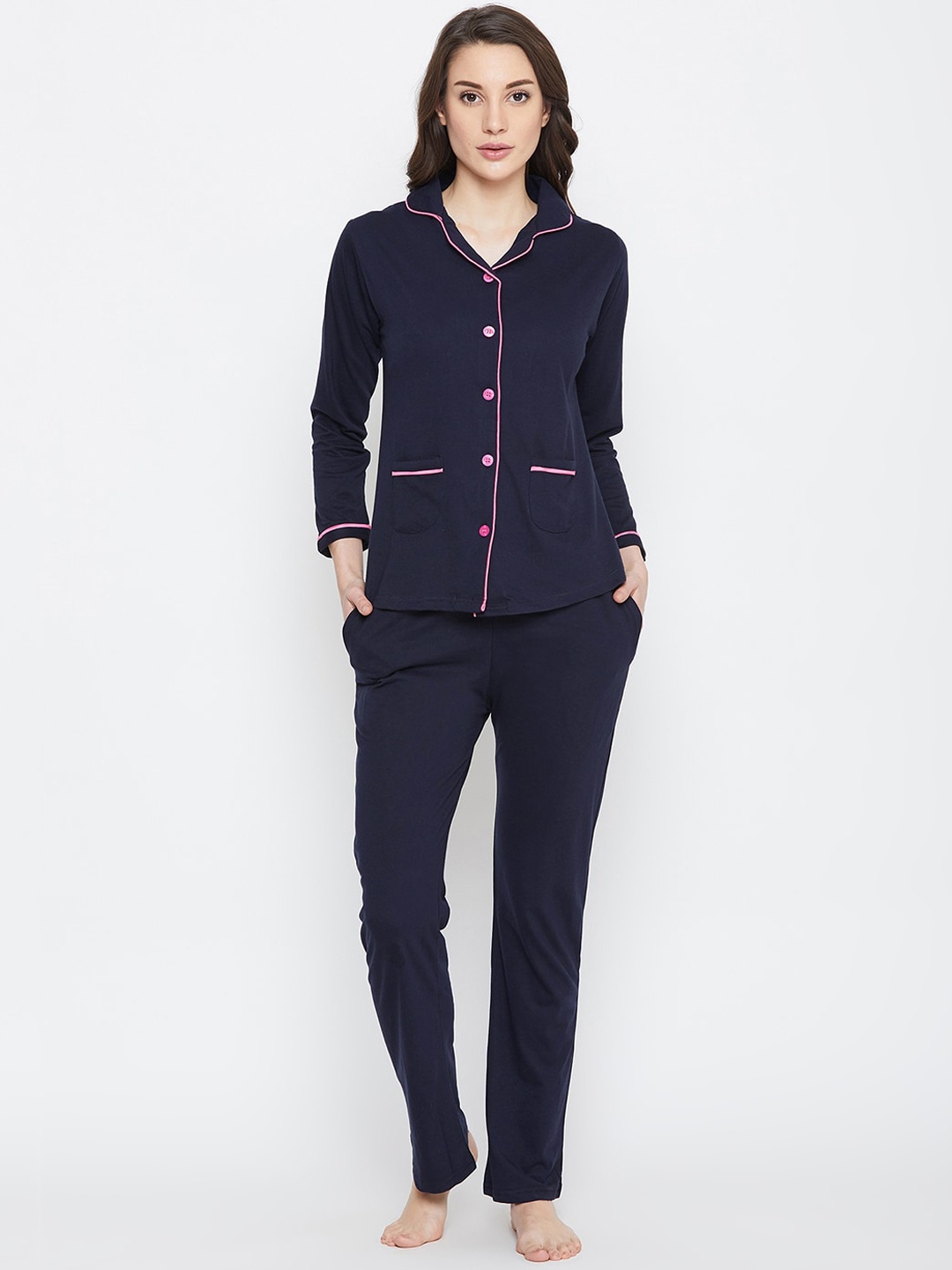 

Clovia Women Blue Cotton Night suit