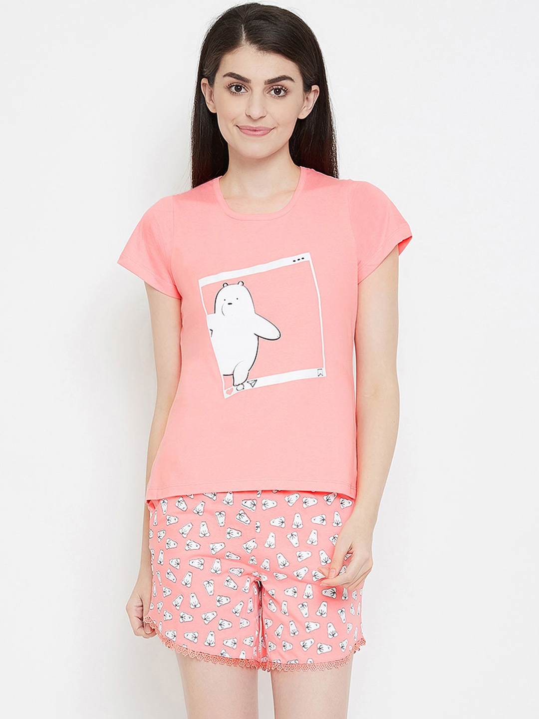 

Clovia Women Pink Printed Night suit