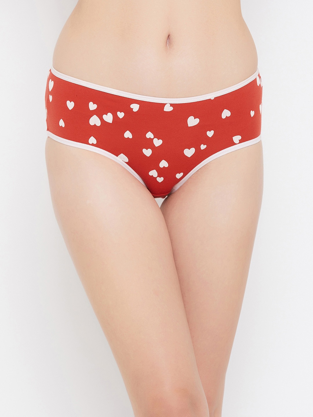 

Clovia Women Rust Orange Heart Print Mid Waist Hipster Panty - PN2679V163XL
