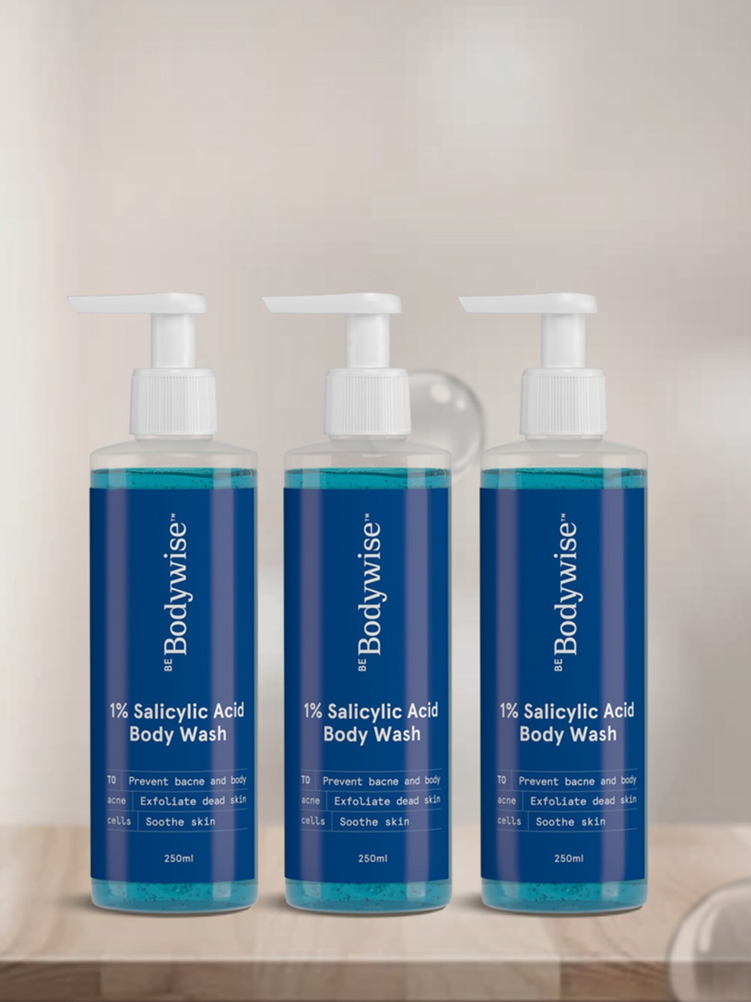 

Be Bodywise 1% Salicylic Acid Bodywash Shower Gel Exfoliates & Fights Body Acne-250ml Each, Blue