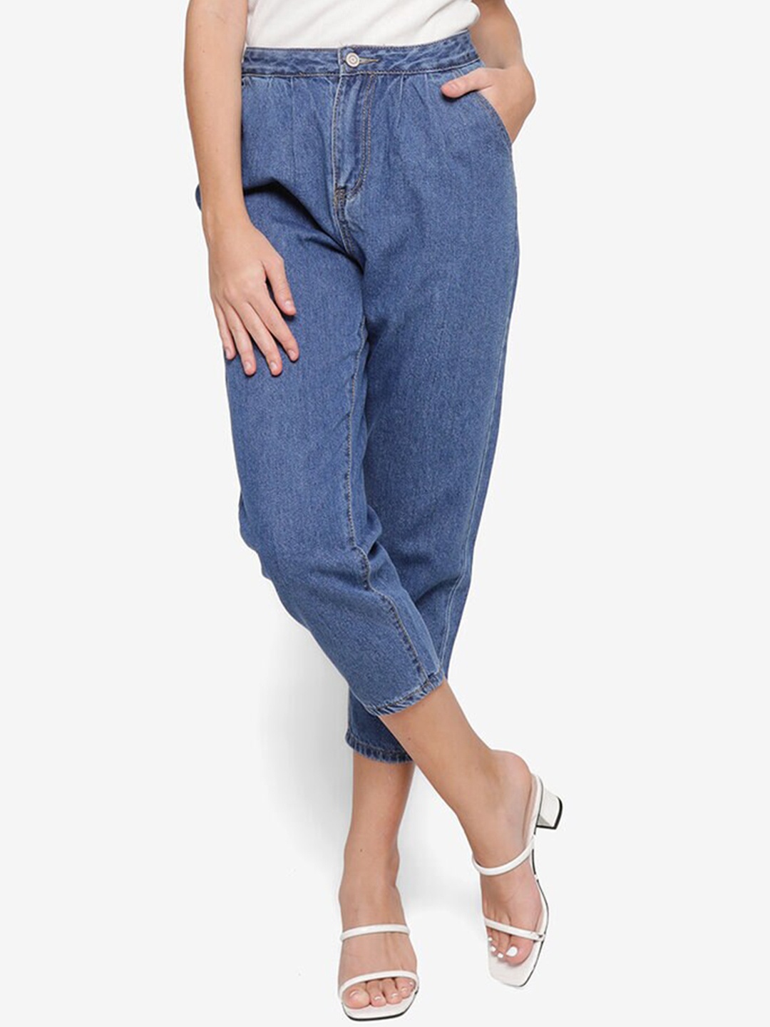 

ZALORA BASICS Women Blue Tapered Fit High-Rise Jeans