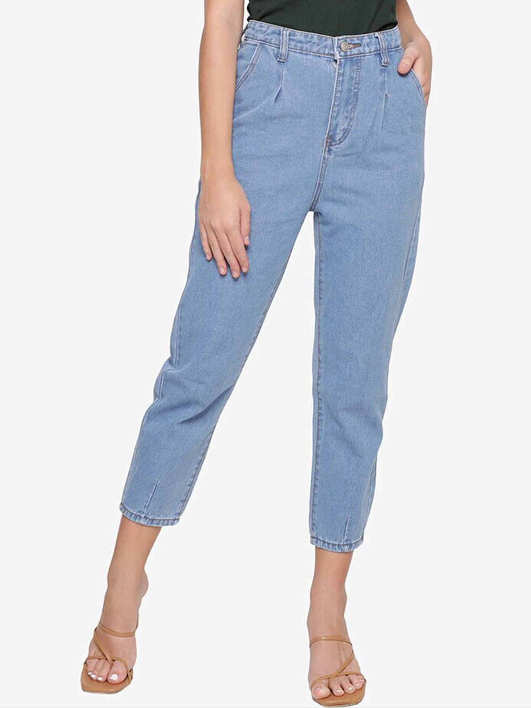 

ZALORA BASICS Women Blue Tapered Fit High-Rise Jeans
