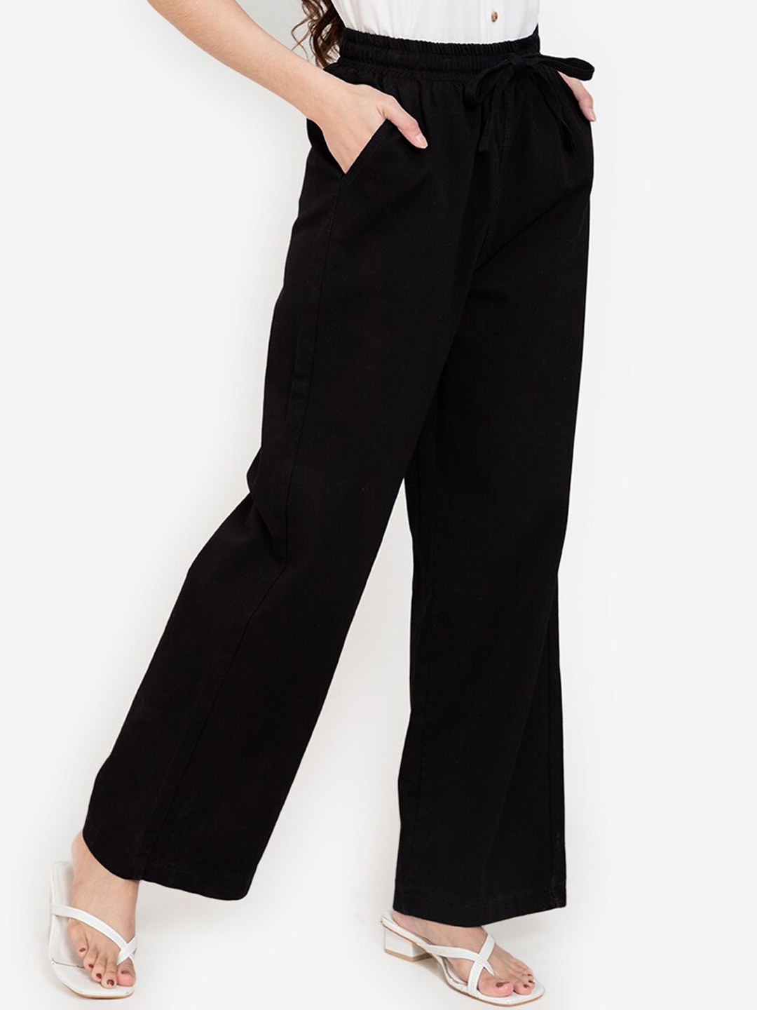 

ZALORA BASICS Women Black Wide Leg High-Rise Jeans