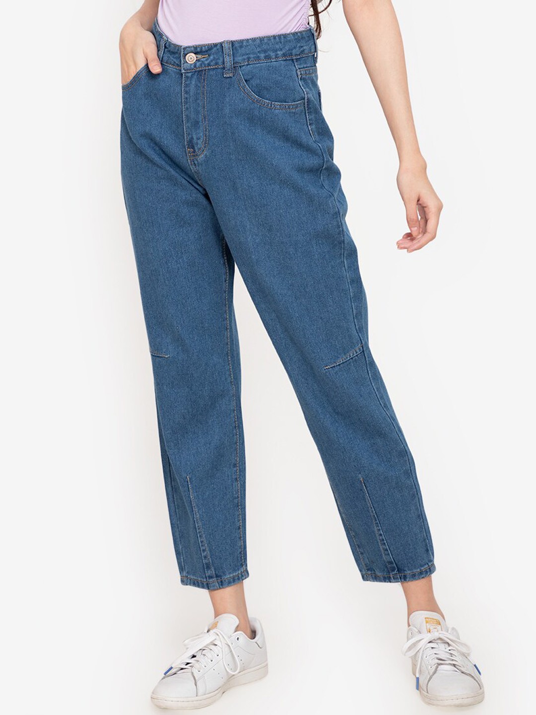 

ZALORA BASICS Women Blue Tapered Fit High-Rise Jeans