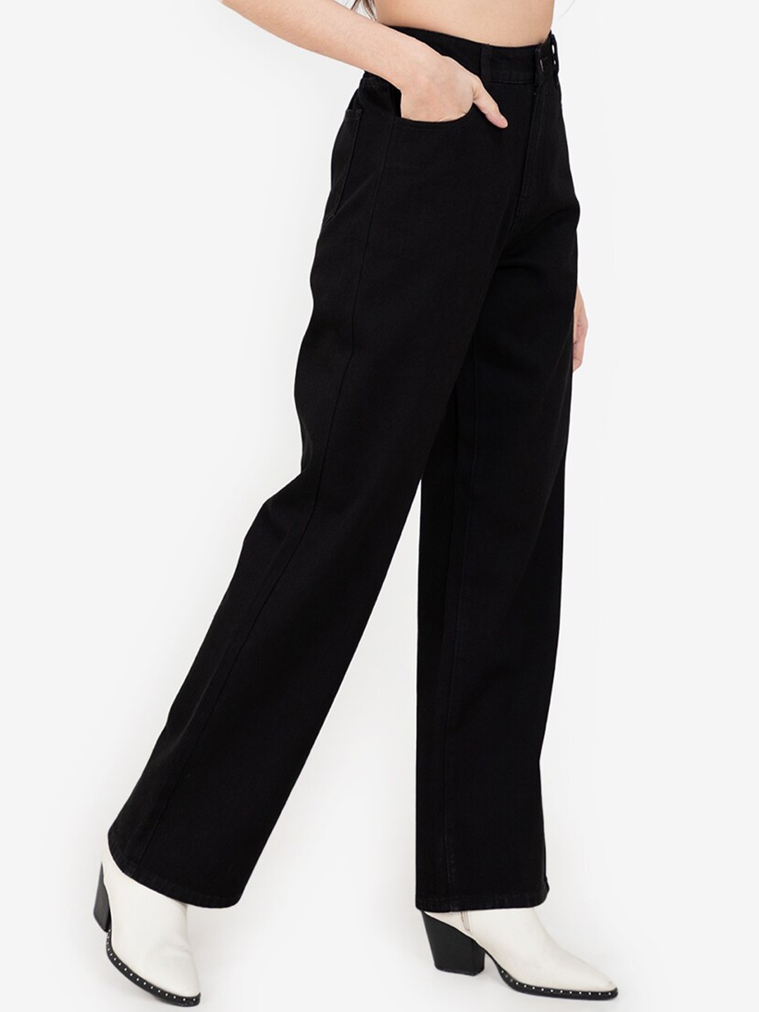 

ZALORA BASICS Women Black Solid High-Rise Jeans