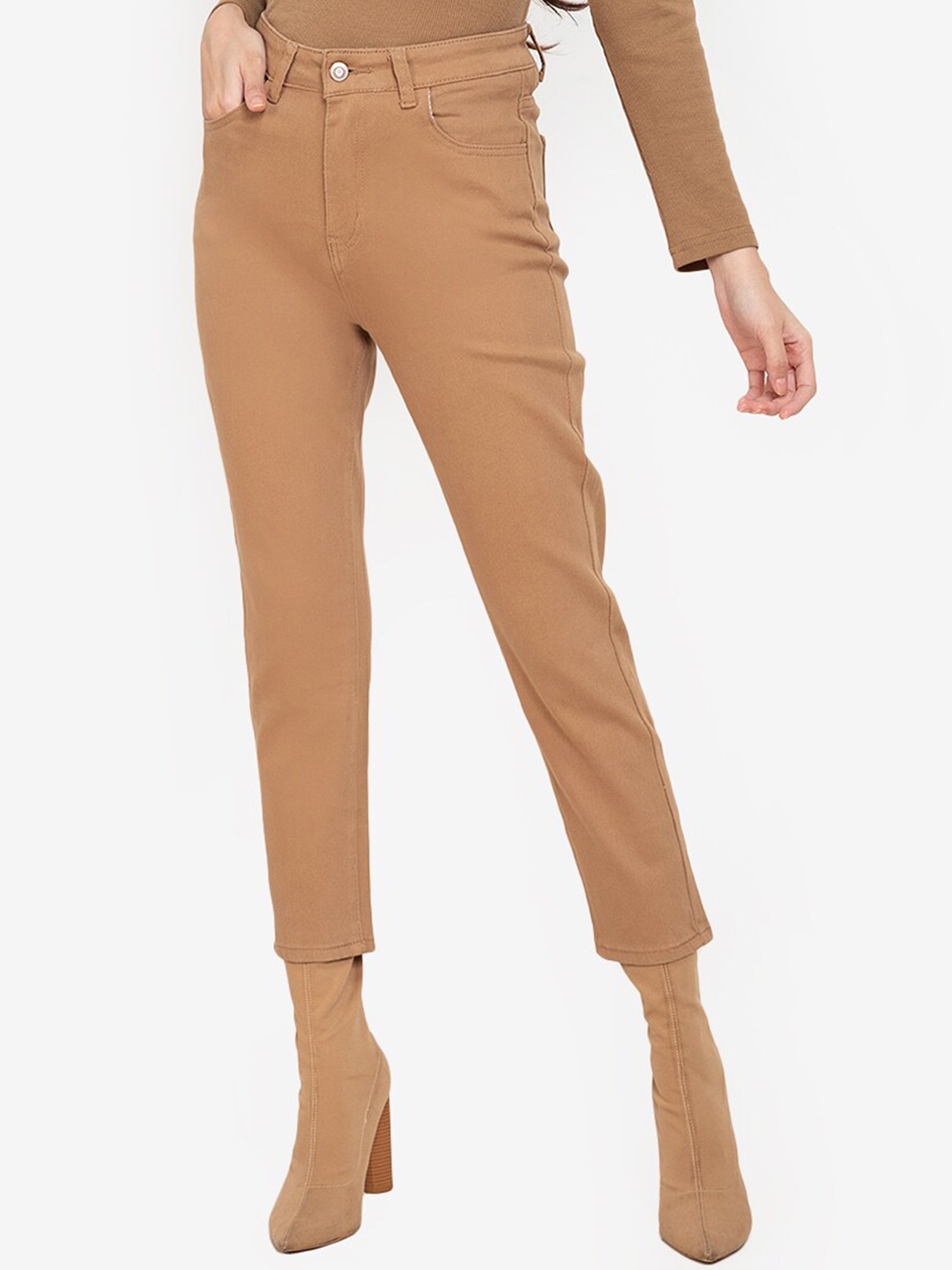 

ZALORA BASICS Women Brown Regular Fit Mom High Ankle Denim Jeans