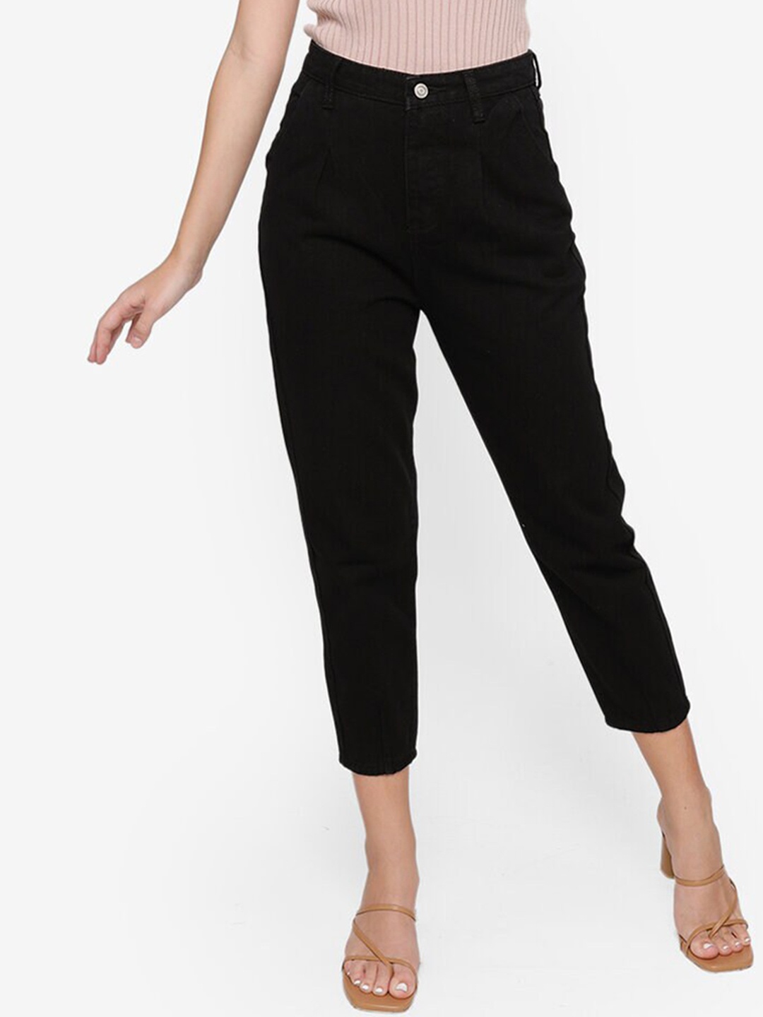

ZALORA BASICS Women Black Tapered Fit High-Rise Stretchable Jeans