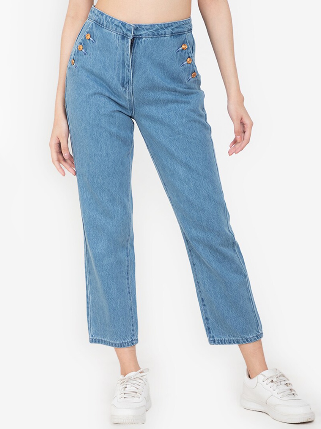 

ZALORA BASICS Women Blue Straight Fit High-Rise Cropped Jeans