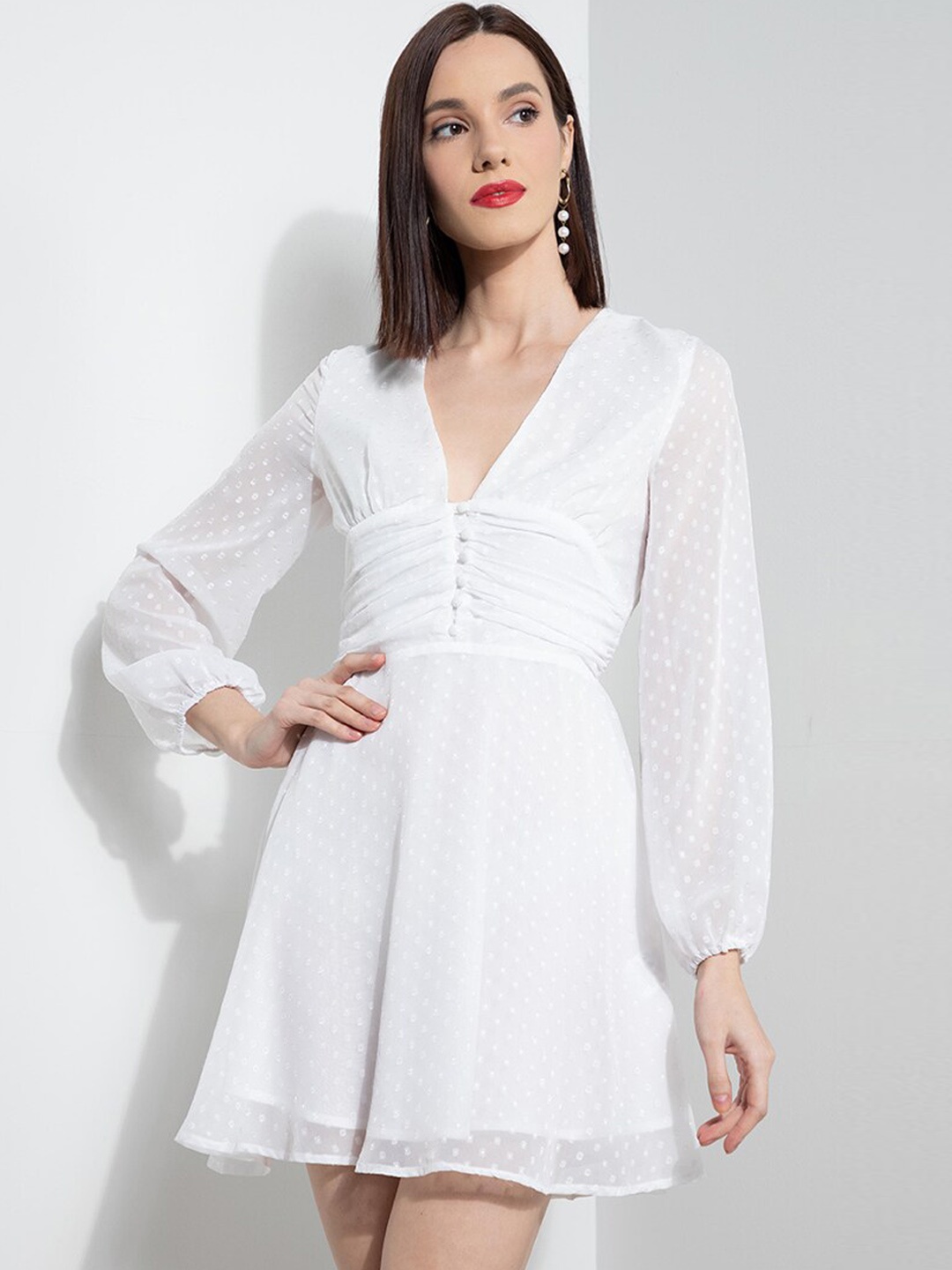 

ZALORA OCCASION White Self Design Mini Dress