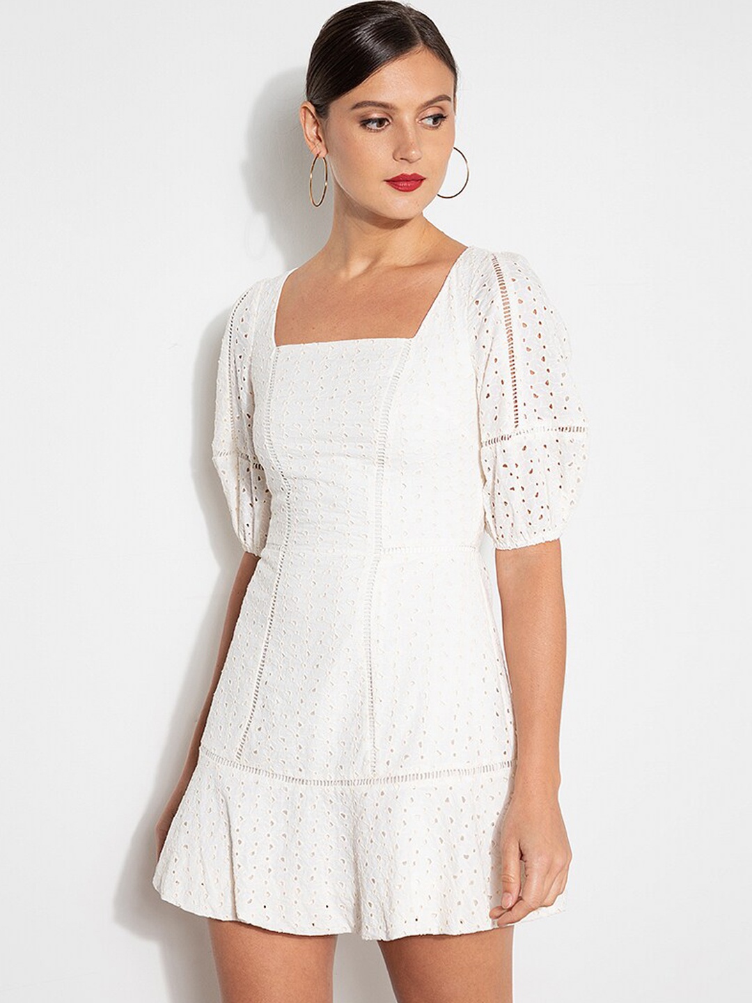 

ZALORA OCCASION White Schiffli A-Line Mini Dress