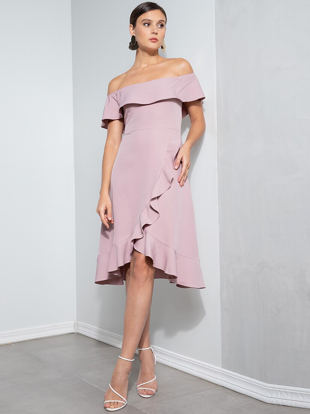 

ZALORA OCCASION Pink Off-Shoulder A-Line Dress