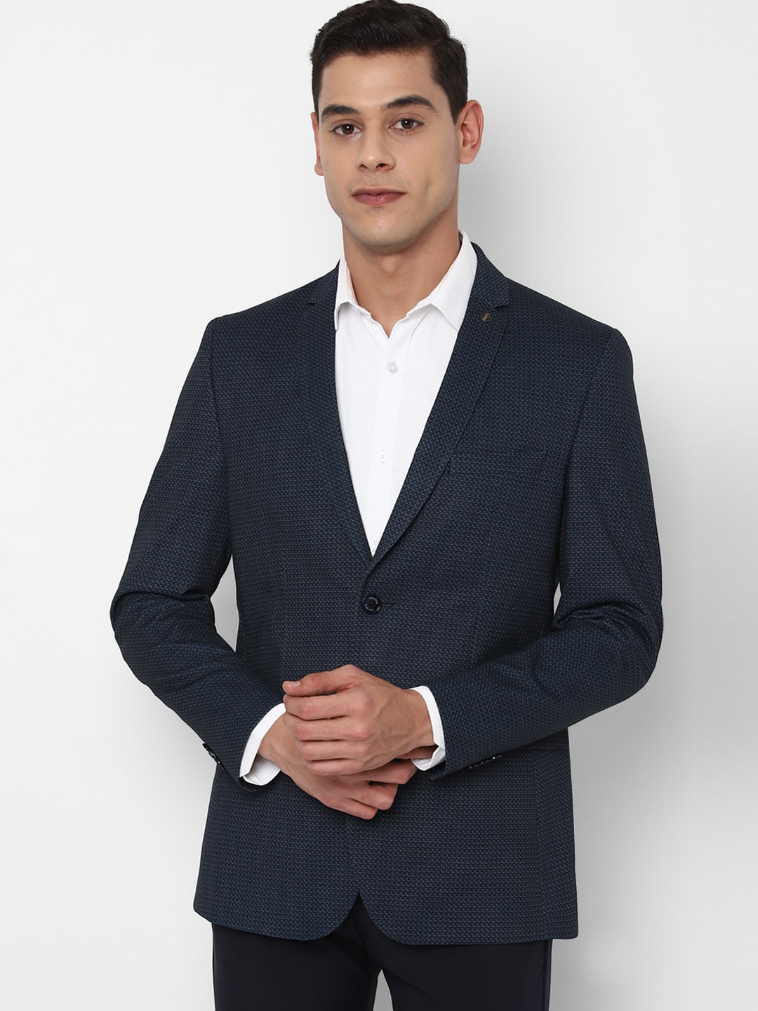 

Allen Solly Men Navy Blue Checked Single Breasted Blazer