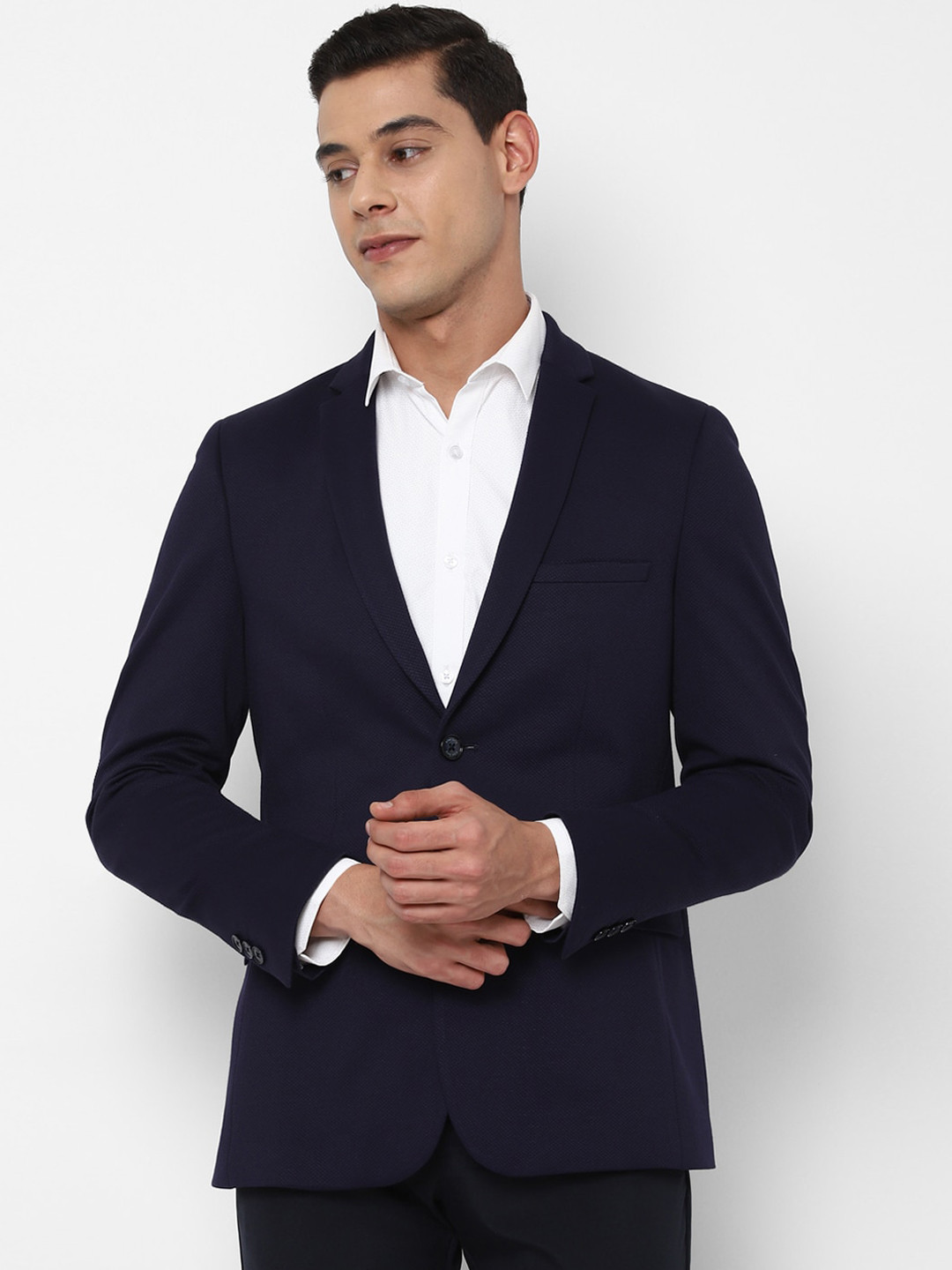 

Allen Solly Men Navy Blue Slim-Fit Single-Breasted Blazer