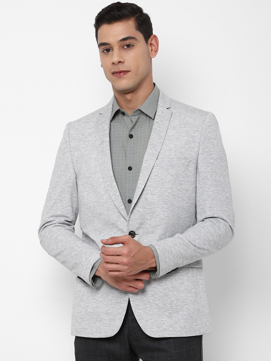 

Allen Solly Men Grey Textured Single-Breasted Slim-Fit Casual Blazer