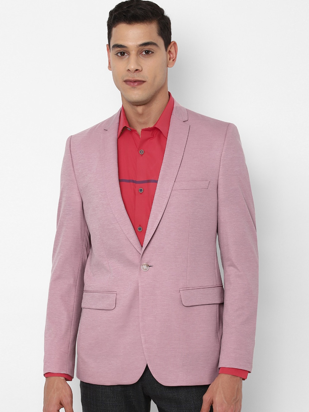 

Allen Solly Men Pink Solid Single-Breasted Slim-Fit Blazer