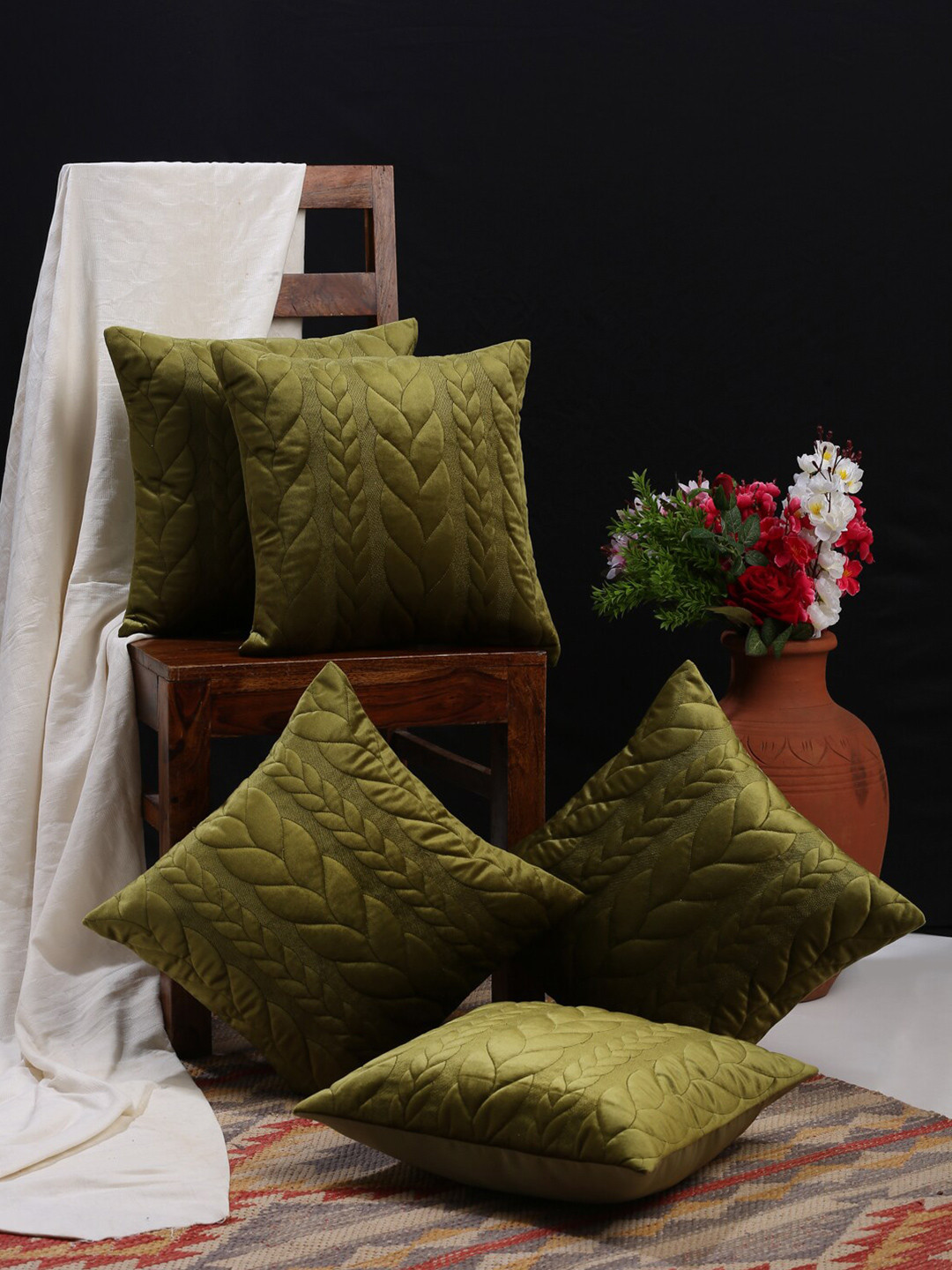 

HOSTA HOMES Green Set of 5 Geometric Velvet Square Cushion Covers
