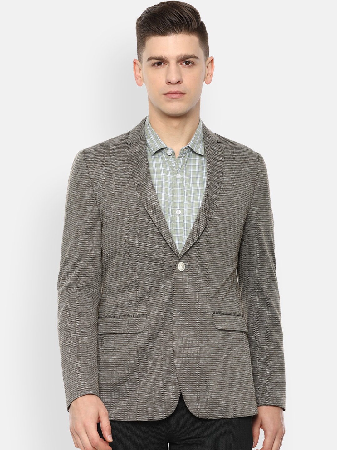 

Louis Philippe Sport Men Grey Slim Fit Striped Single-Breasted Blazers