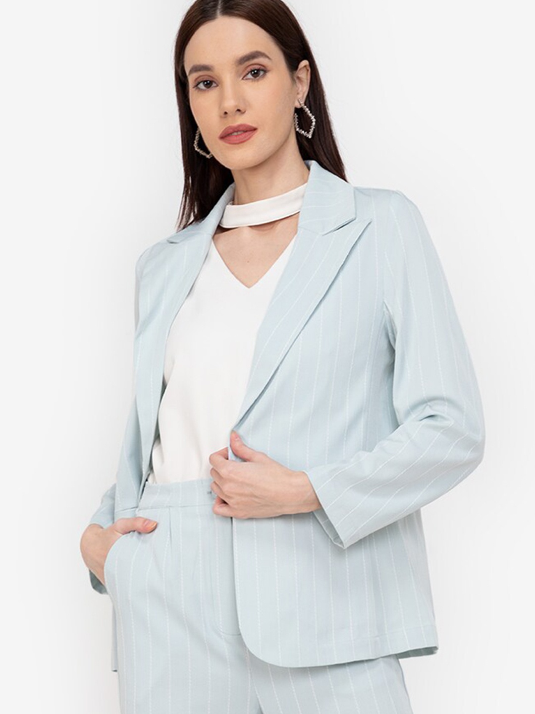 

ZALORA WORK Women Green Single-Breasted Boxy Blazer
