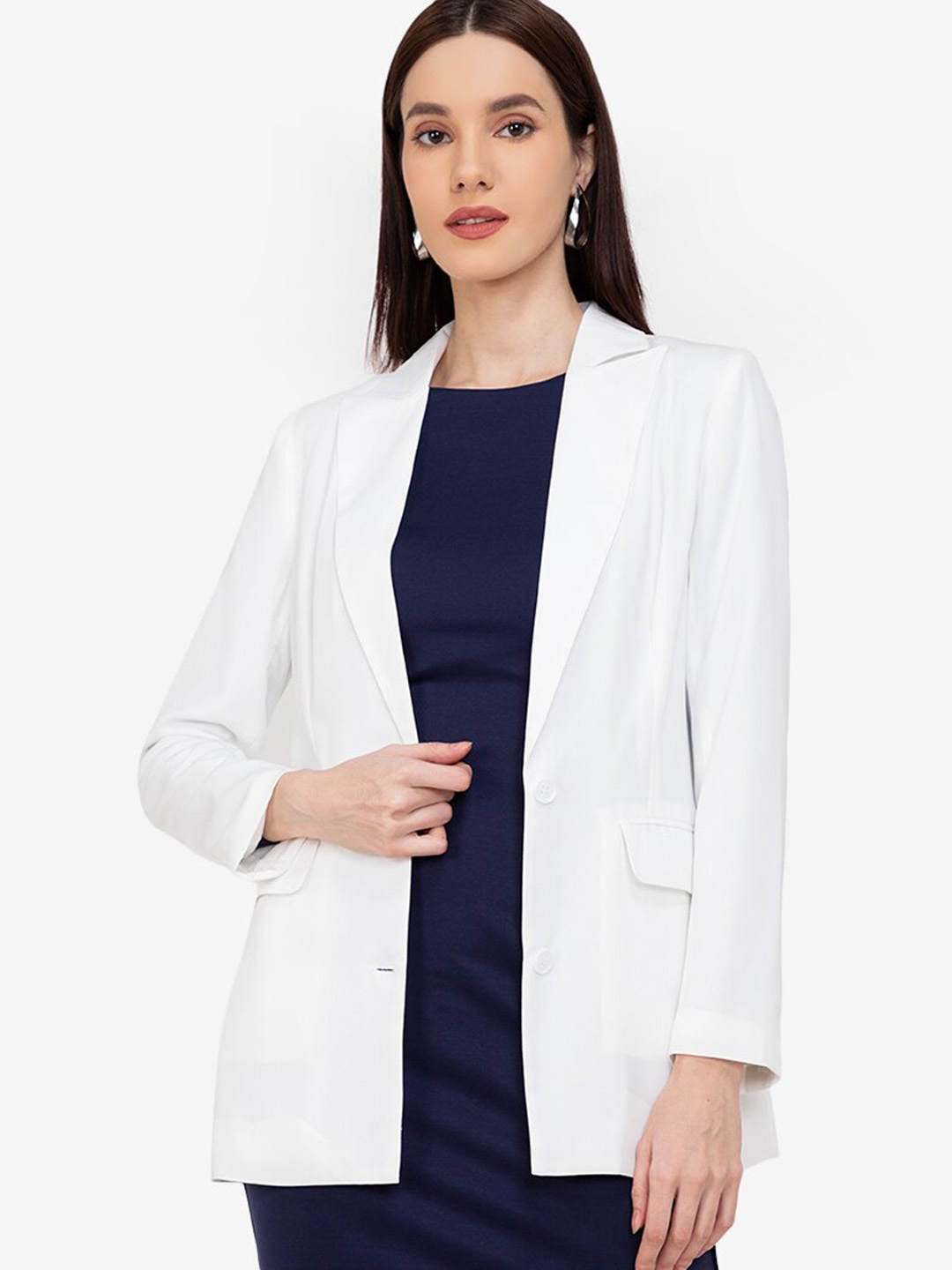 

ZALORA WORK Women White Recycled Polyester Single-Breasted Blazer