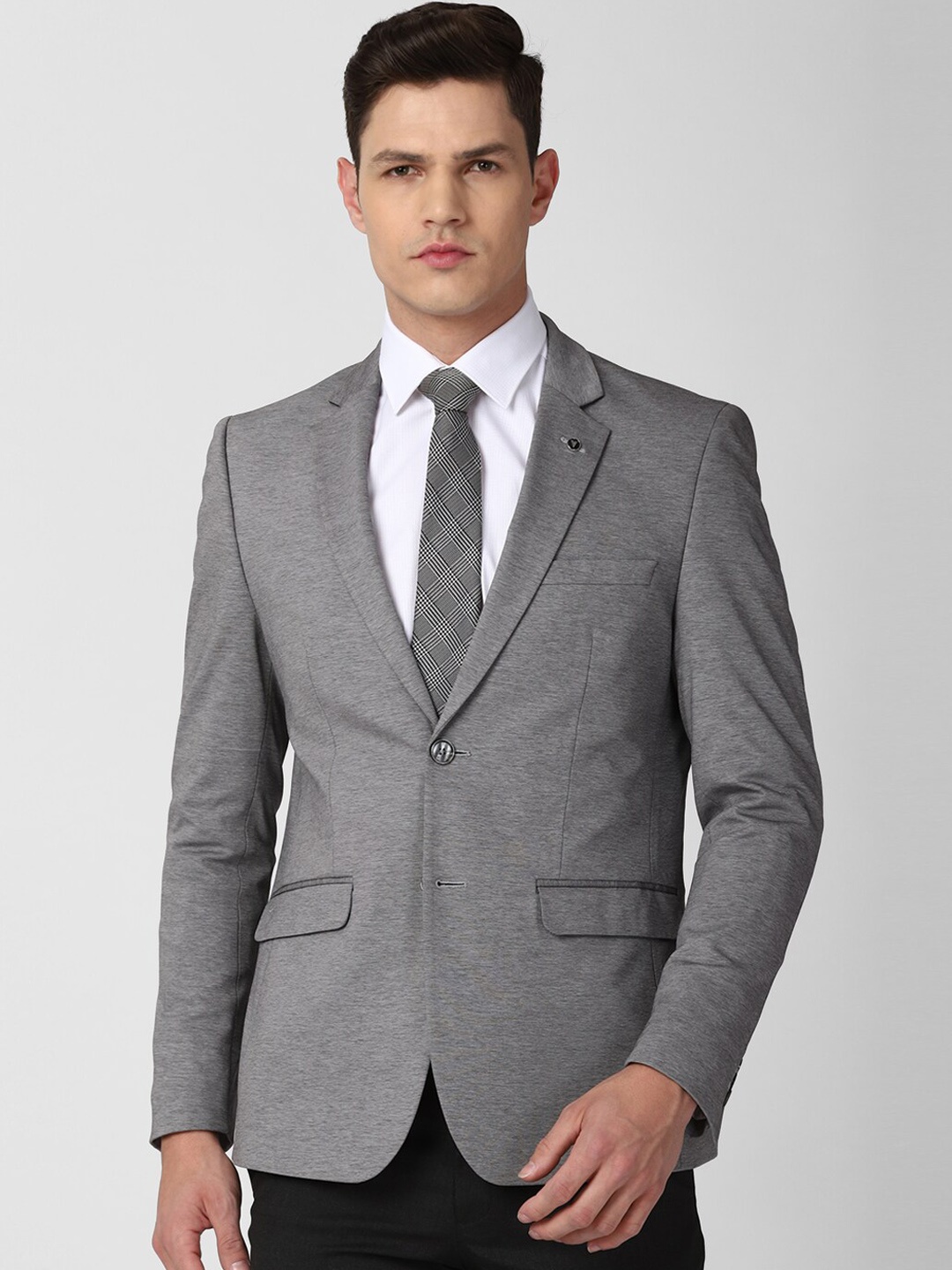 

Van Heusen Men Grey Self Design Single-Breasted Slim-Fit Blazers