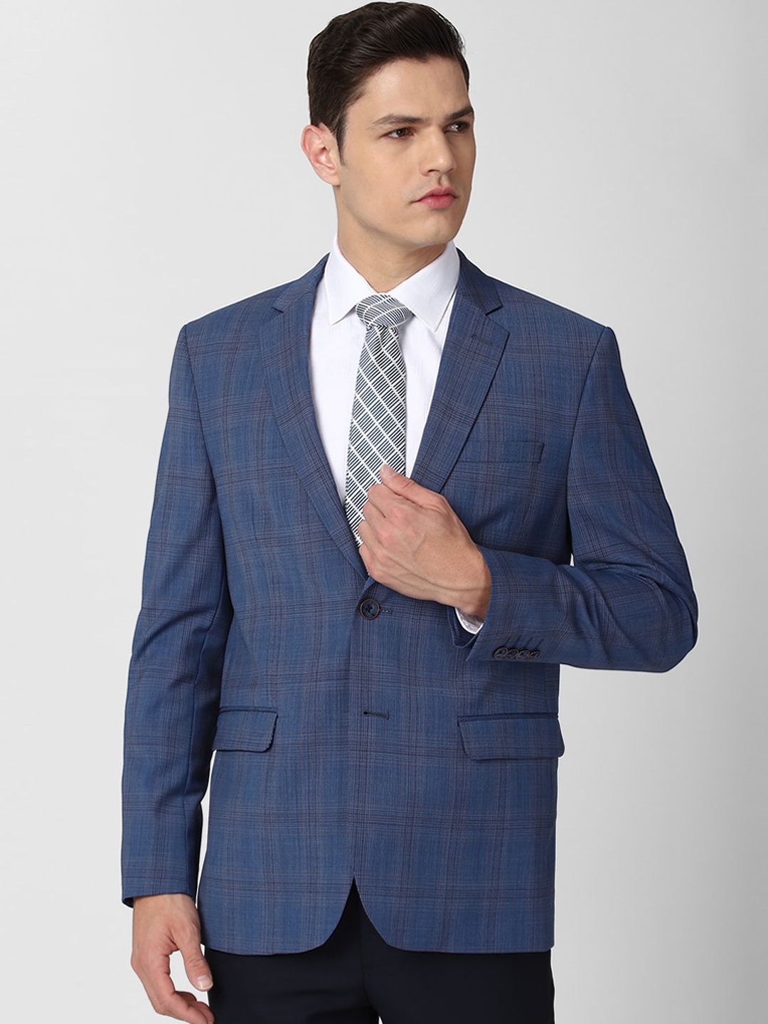 

Van Heusen Men Blue Checked Slim Fit Single Breasted Formal Blazer