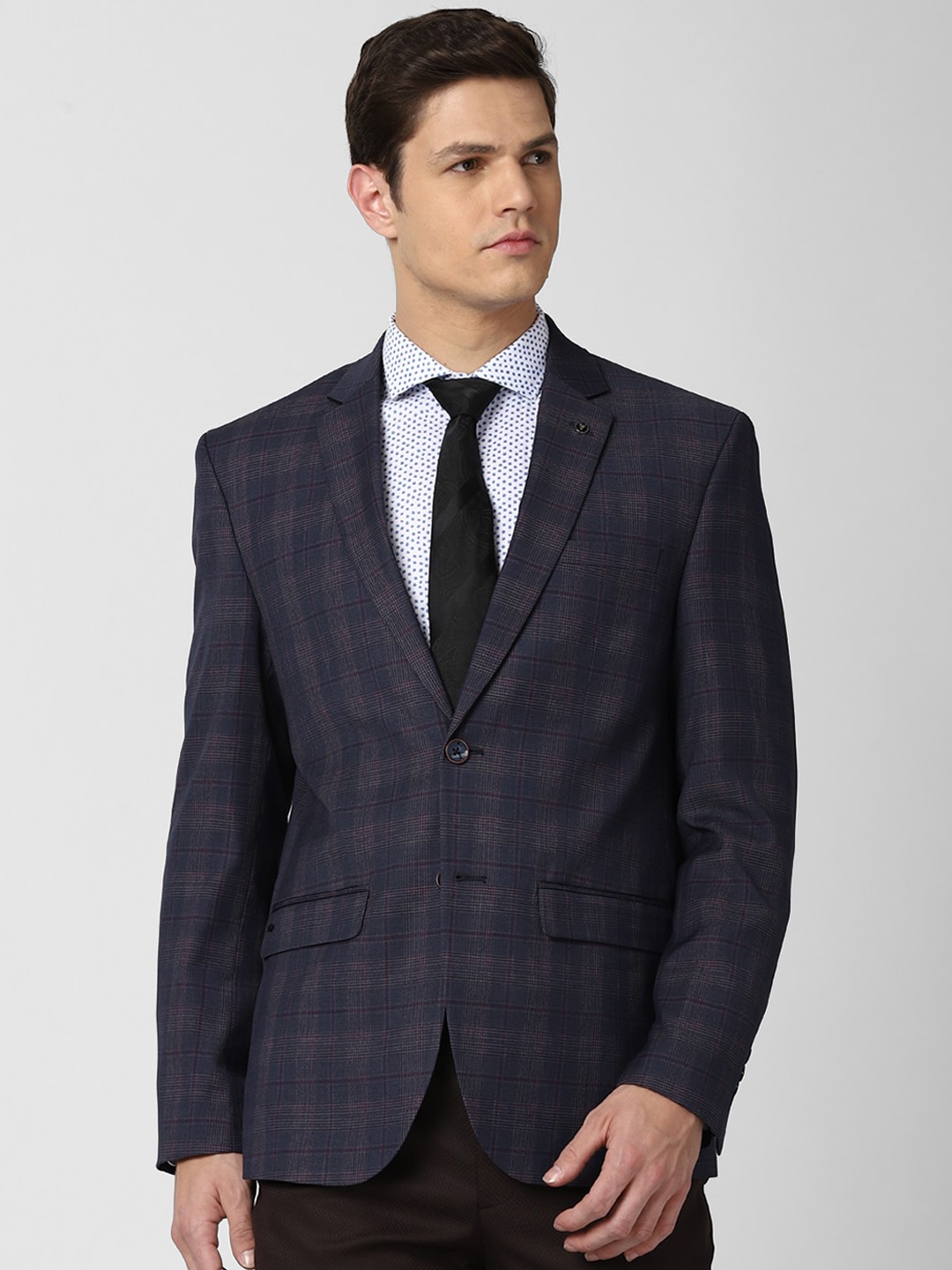 

Van Heusen Men Navy Blue Checked Single-Breasted Slim-Fit Casual Blazer