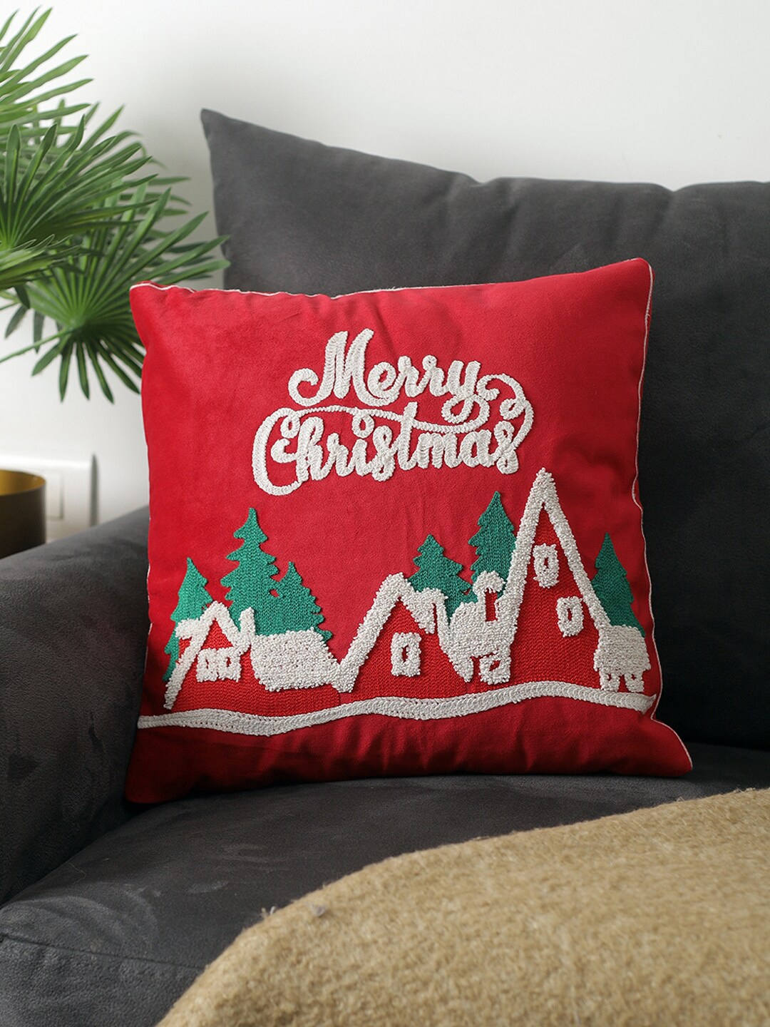 

A Vintage Affair- Home Decor Red & White Embroidered Square Cushion Covers