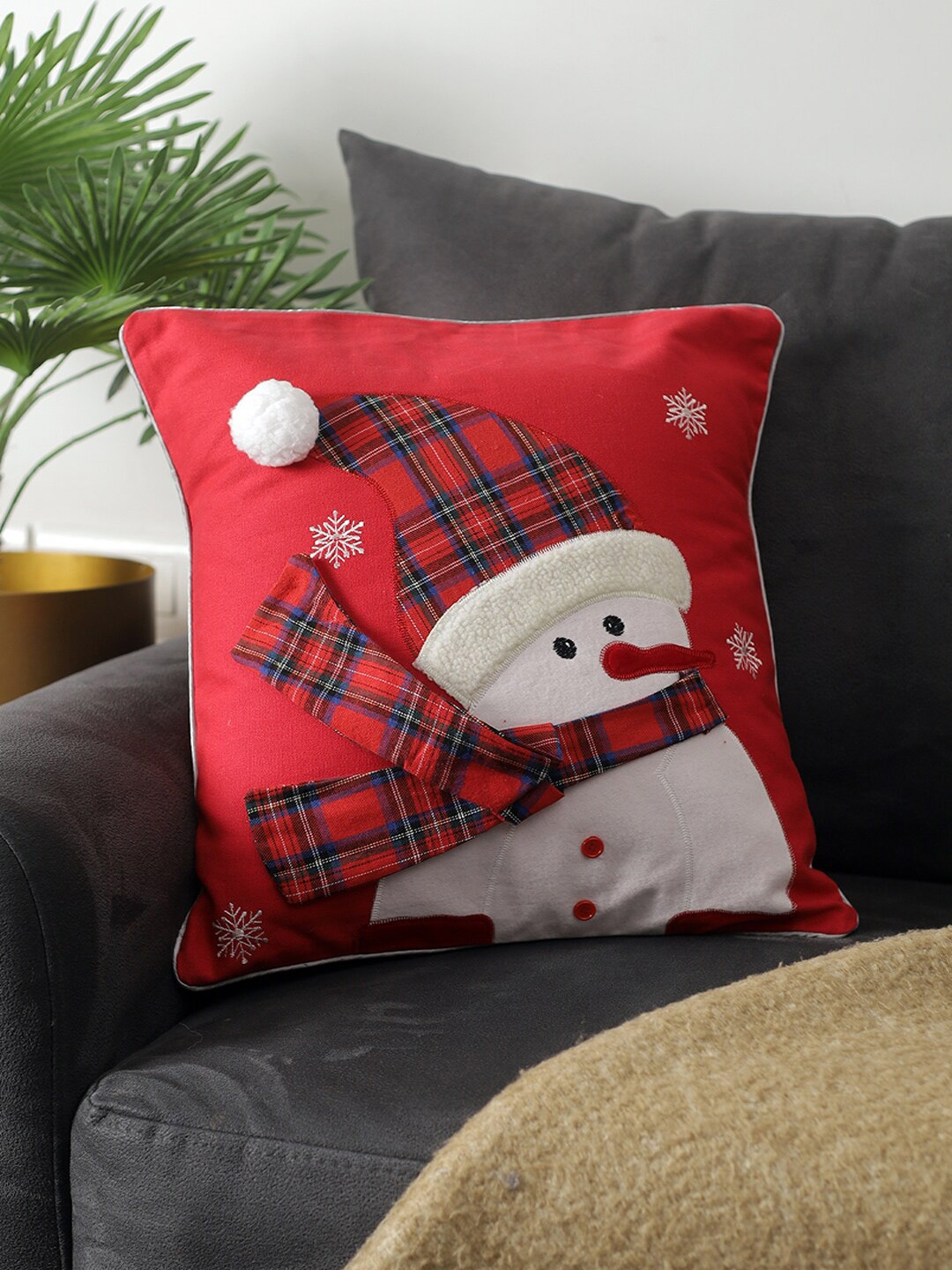 

A Vintage Affair- Home Decor Red & White Snowman Embroidered Square Cushion Covers