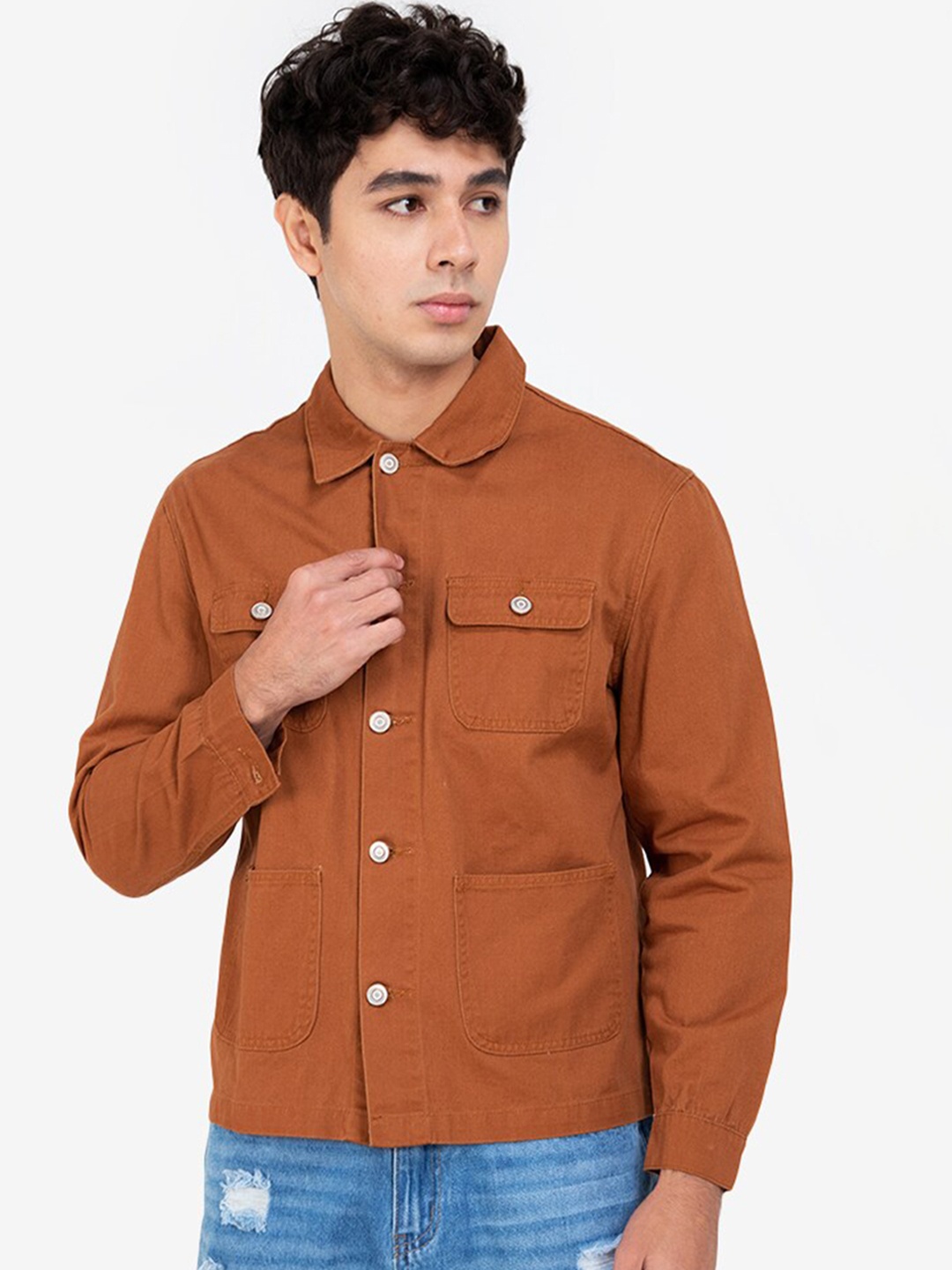 

ZALORA BASICS Men Brown Windcheater Denim Jacket