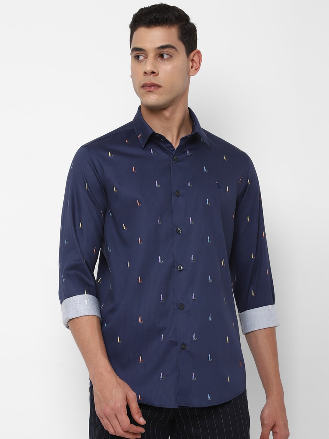 

SIMON CARTER LONDON Men Navy Blue Slim Fit Printed Pure Cotton Casual Shirt