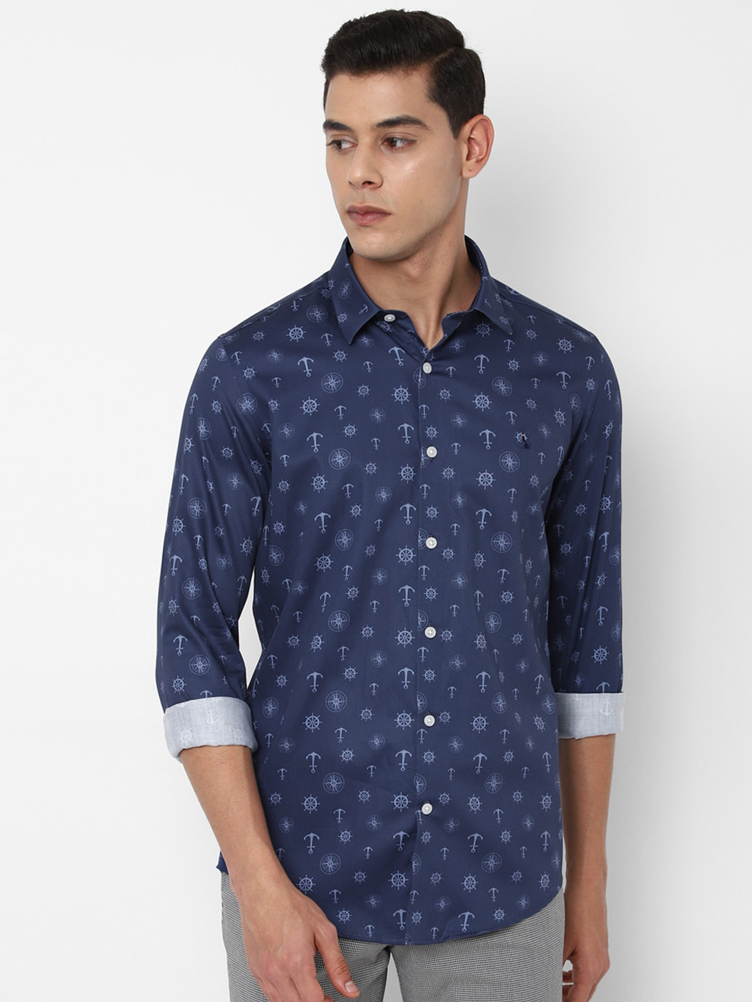

SIMON CARTER LONDON Men Navy Blue Slim Fit Printed Pure Cotton Casual Shirt